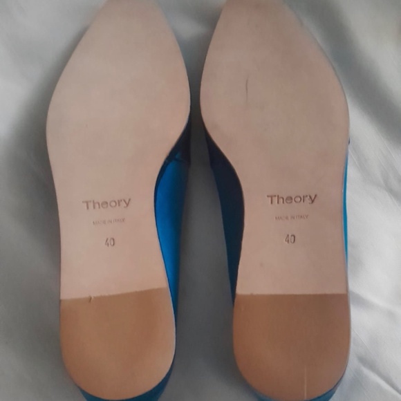 Theory Platform Satin Silk Blue Aqua Slight Wedge Made in Italy Shoes - Picture 5 of 6